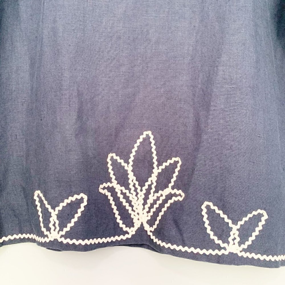 Nira Nira New York‎ Navy Blue Linen Ric Rac Embroidered Tunic Top Womens Size M - Picture 5 of 8